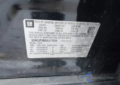 2018 Chevrolet Trax Lt z USA, uszkodzony, nr VIN 3GNCJPSB8JL217504